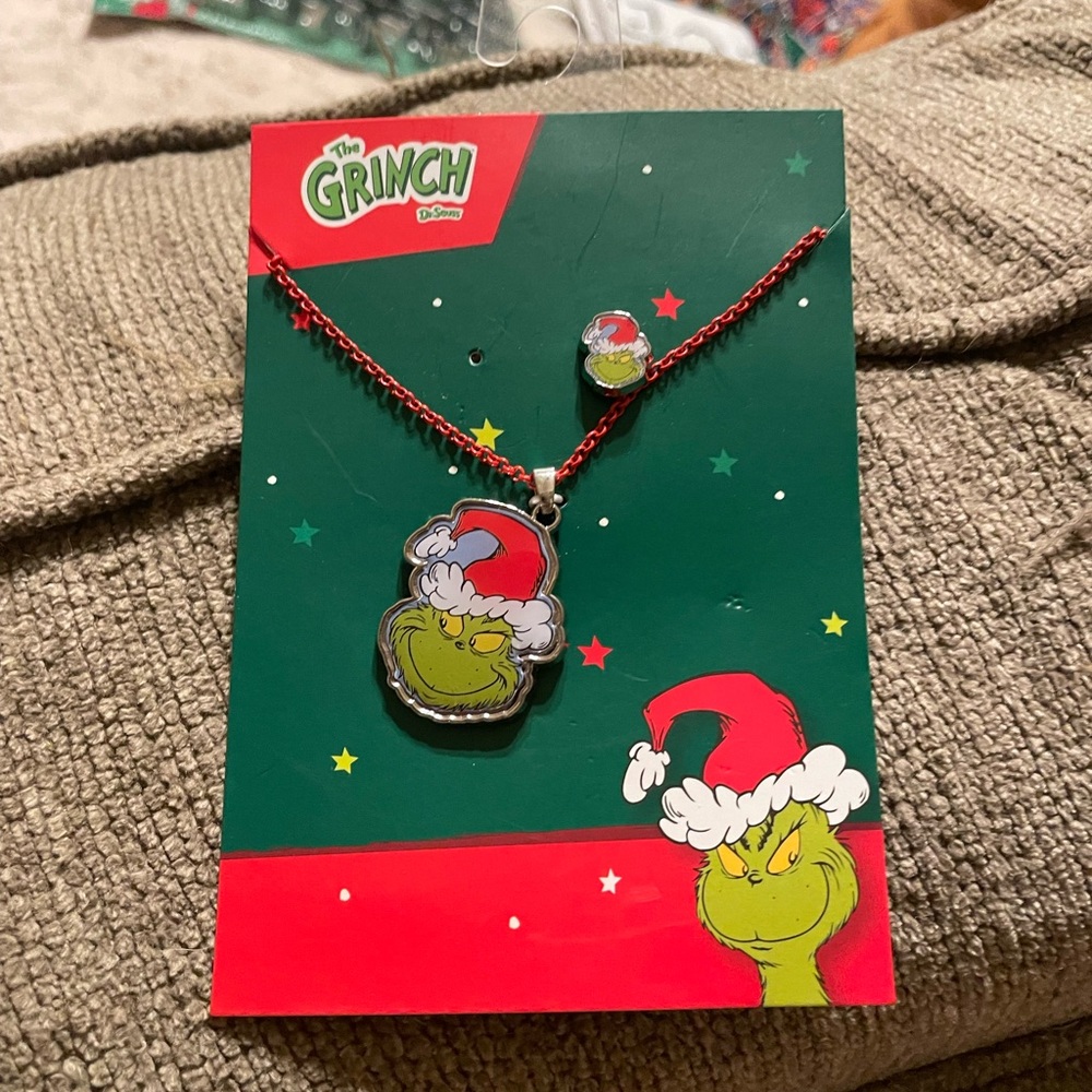 Dr. Seuss "The Grinch" in Santa Hat Necklace